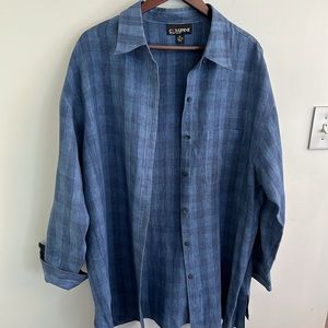 Company Ellen Tracy 100% Long Linen Blue Plaid Button Down Shirt Shacket SZ 1X